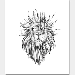 Sketch Style Lion with Geometrical Lines Posters and Art